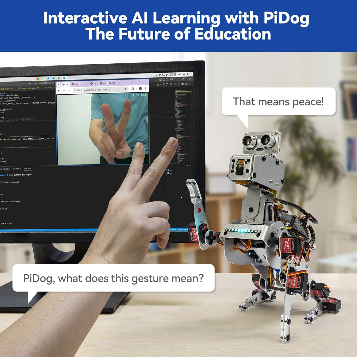 SunFounder PiDog head tilt demonstrates responsive interaction