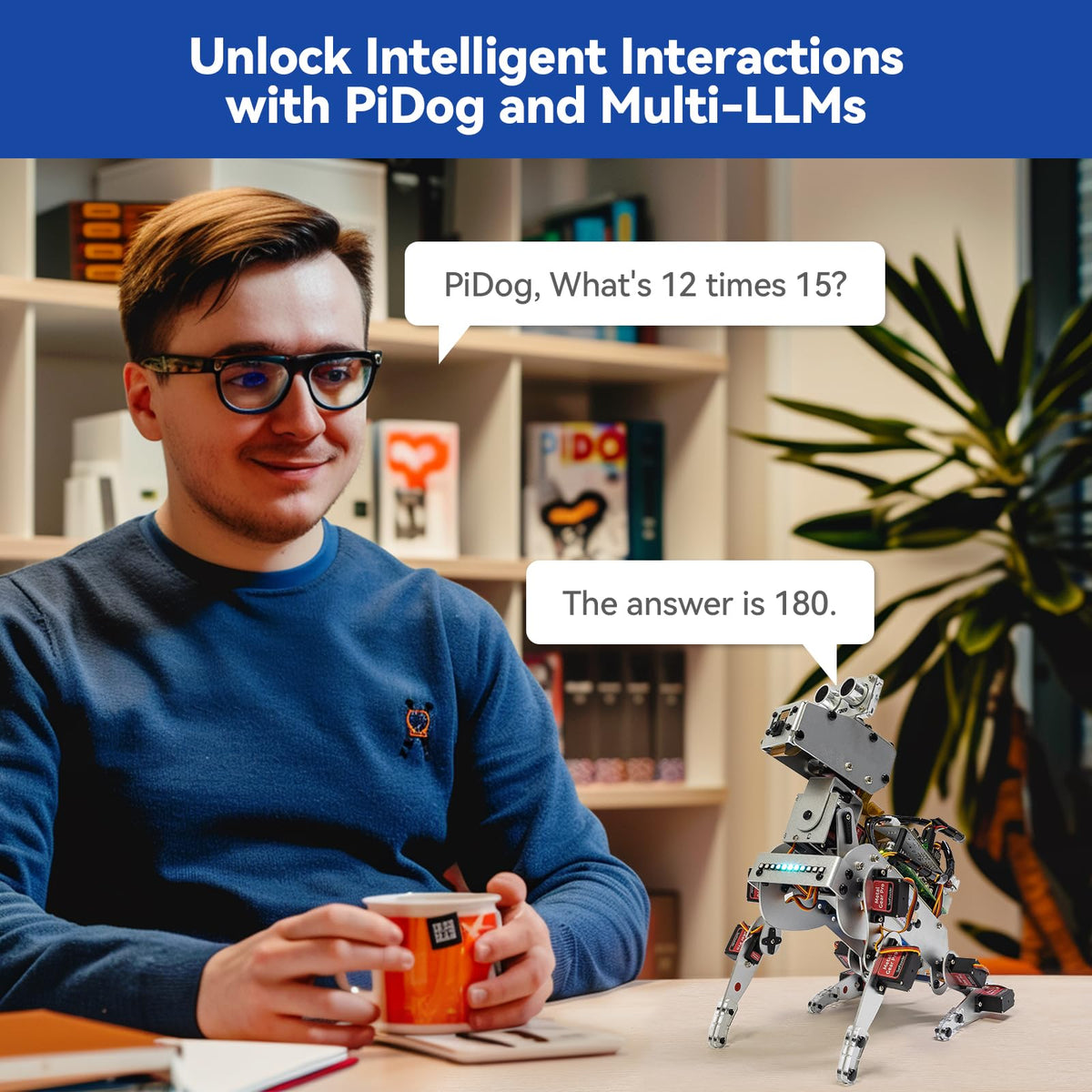 SunFounder PiDog tail wag indicates friendly feedback during play