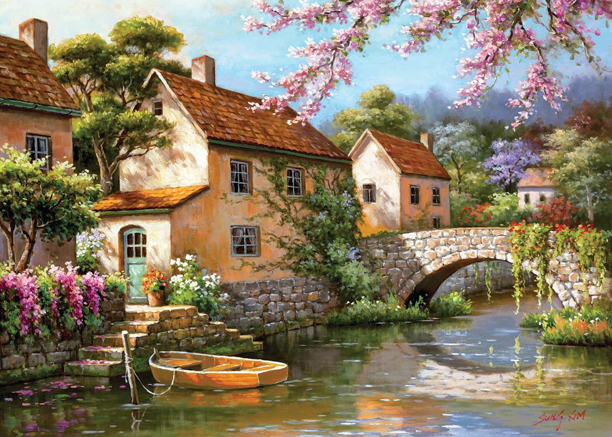 Sung Kim Art Country Village Canal puzzle box featuring exclusive artwork for gifting and display