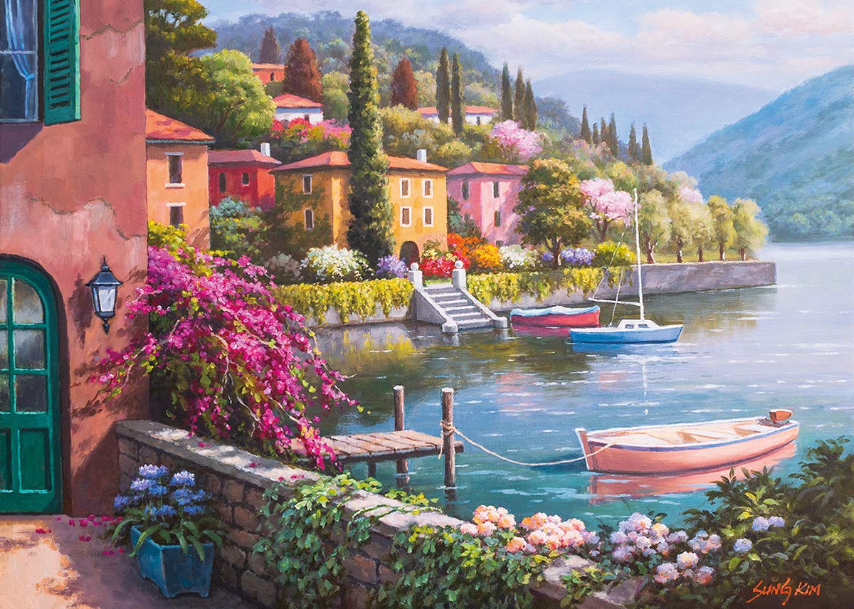 Sung Kim Art Lakeside Bloom box front view, ideal gift for puzzle lovers.