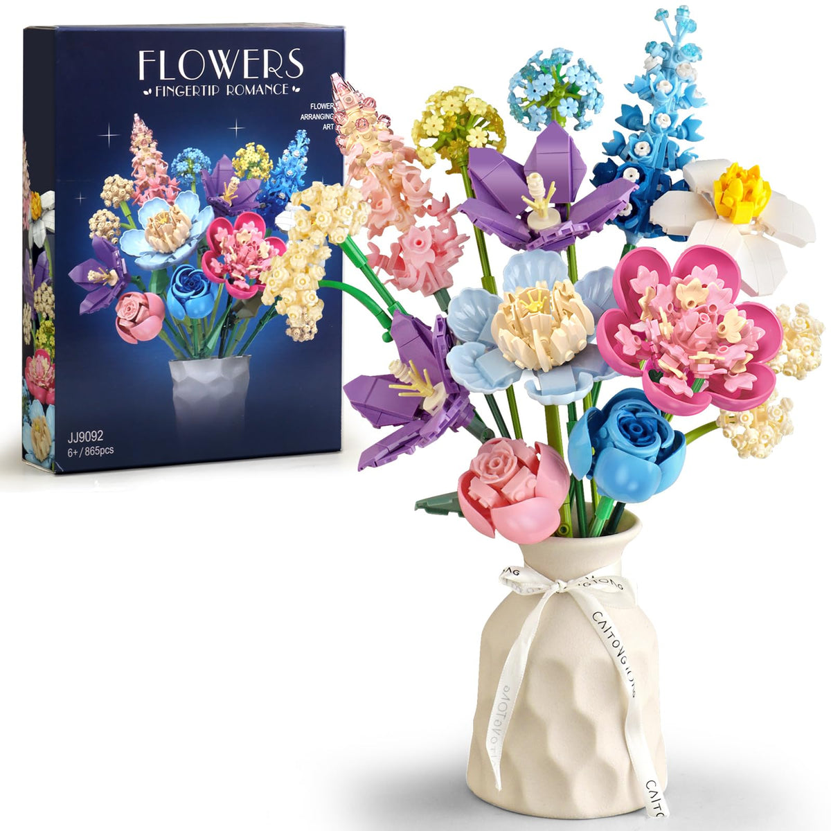 SUNHABI Flower Building Set bouquet assembly showcases detailed blooms for elegant home decor.