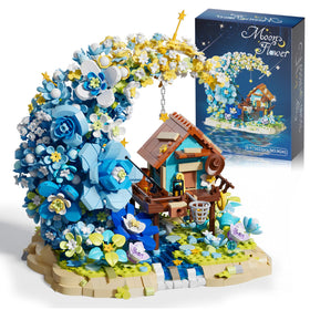 SUNHABI Moon Flower Bouquet Build showcases a dreamy crescent moon cottage for desk decor.
