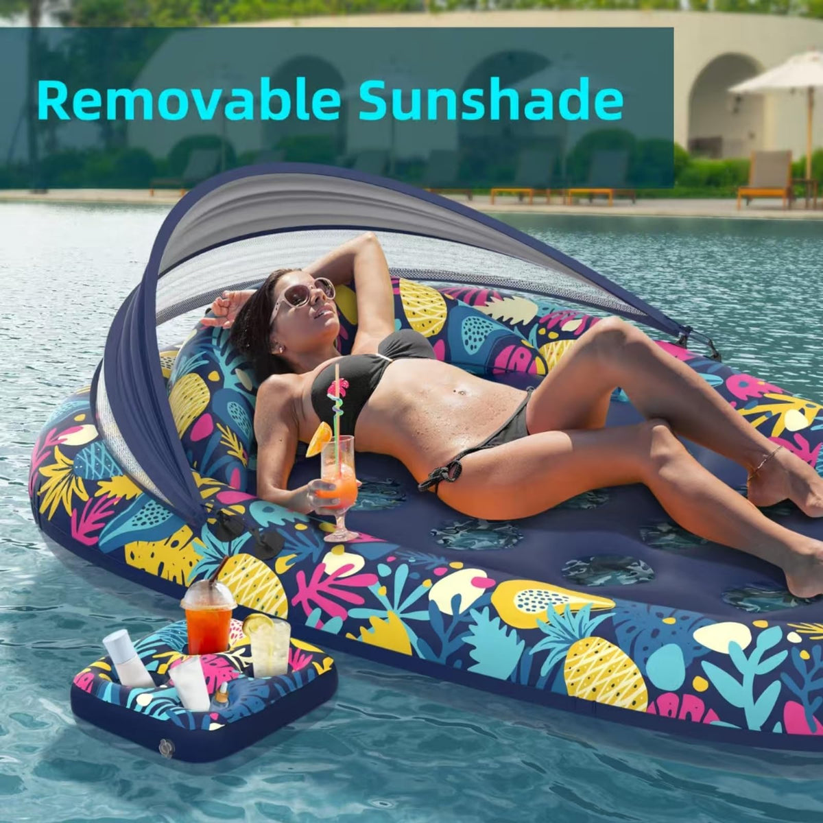 Sunikko X pool float in pool, lake, or beach setting