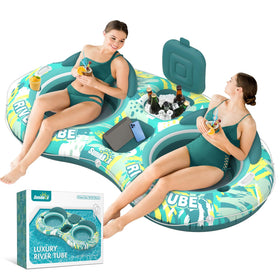 Sunikko X 5-in-1 pool floats offering two-person lounge with built-in cooler.