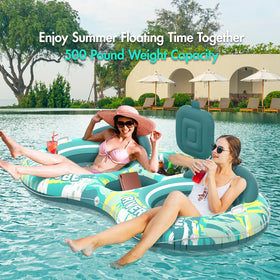Sunikko X float showing built-in cooler shelf and cup holders for beverages.