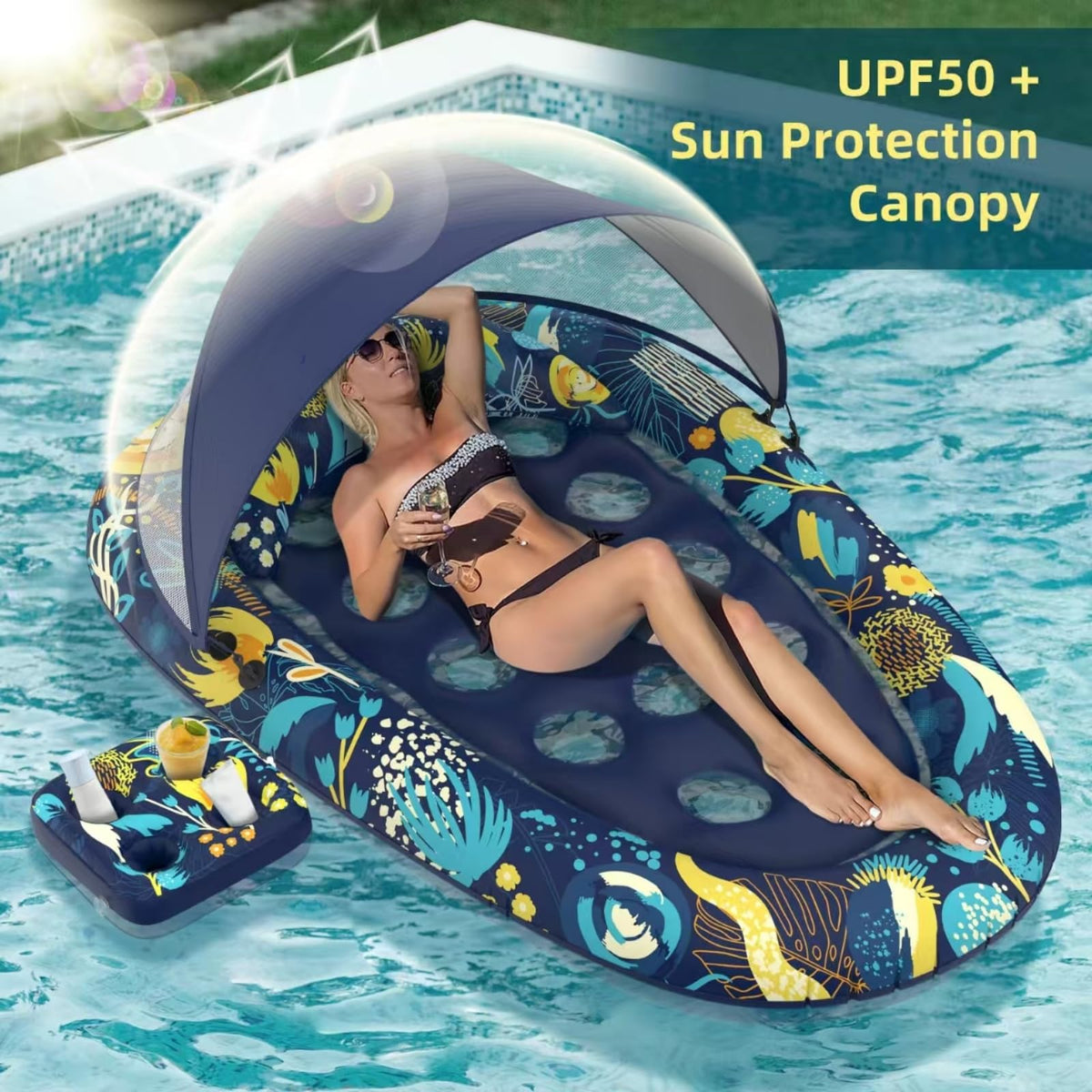Sunikko X 73x48 inch float provides spacious lounging for adults.
