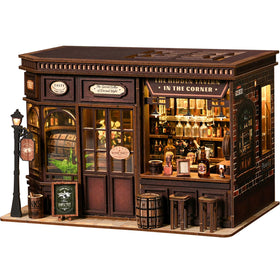 SUNNINO Book Nook Kit pub diorama highlights nostalgic charm on shelves.