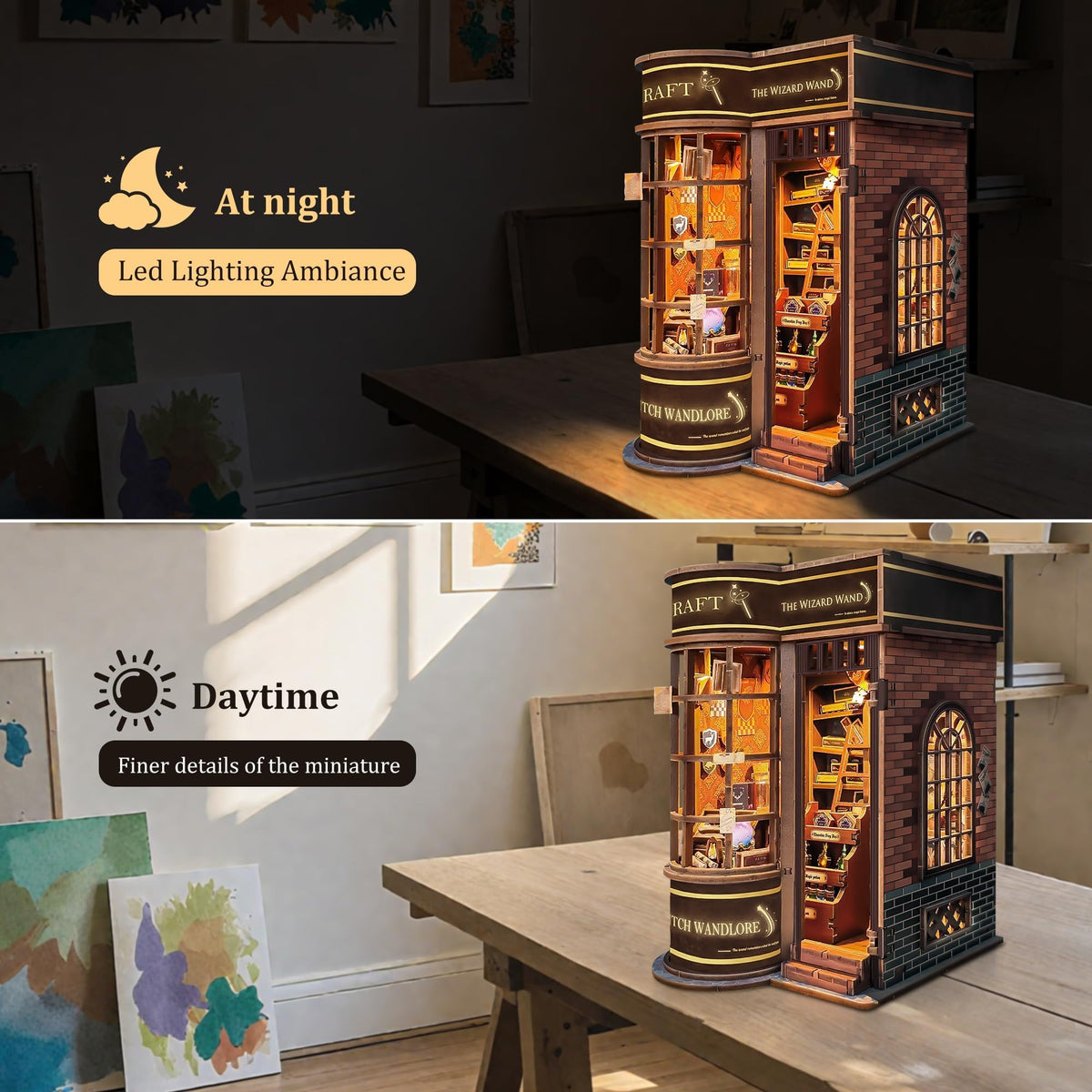 SUNNINO Book Nook Kit solid wood parts for durable crafting.