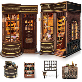 SUNNINO Book Nook Kit wand diorama assembly for a magical shelf display.