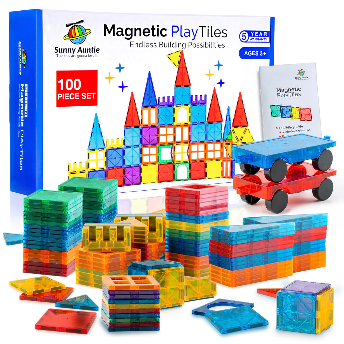 Sunny Auntie Magnetic Tiles 100 pcs box for creative learning.