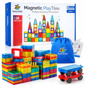 Sunny Auntie 138-piece magnetic tiles set with storage bag for organized play