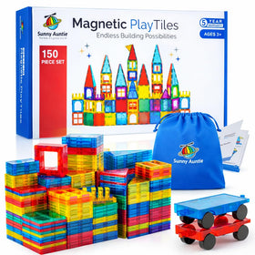 Sunny Auntie magnetic tiles 150-piece xl set enable colorful, imaginative STEM building.