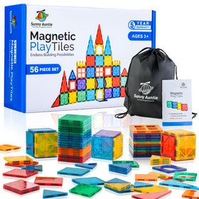 Sunny Auntie magnetic tiles 56-pcs front view promotes creative play and color recognition