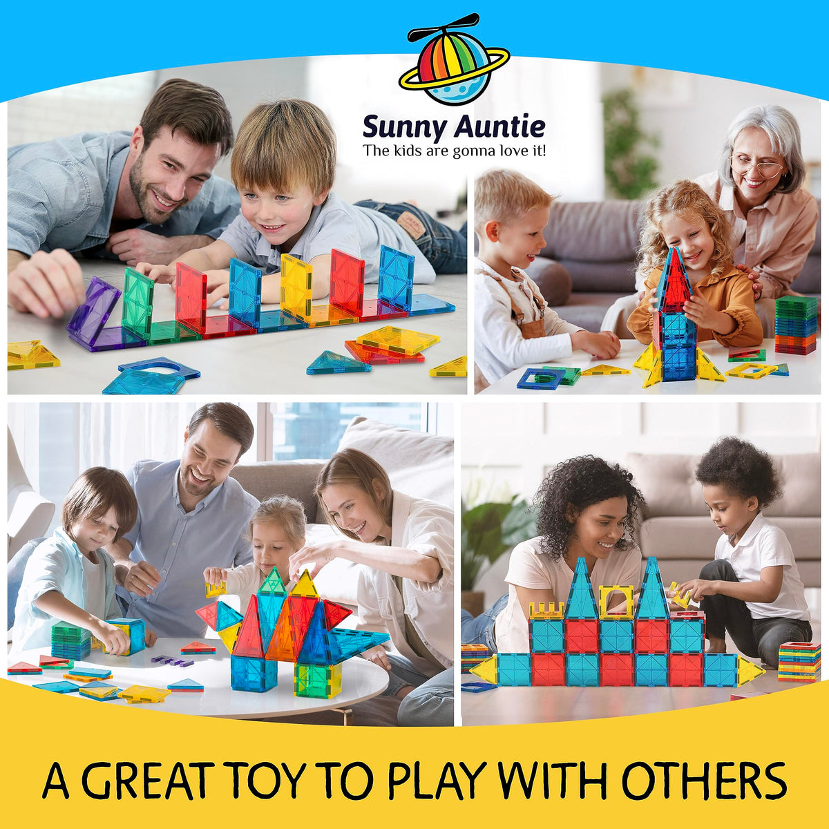 Sunny Auntie durable fabric bag keeps tiles tidy after playtime.
