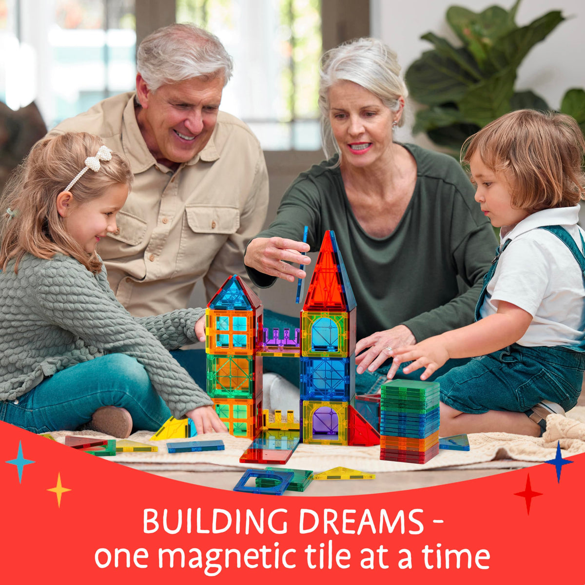 Sunny Auntie Magnetic Tiles rectangle pieces help build diverse structures