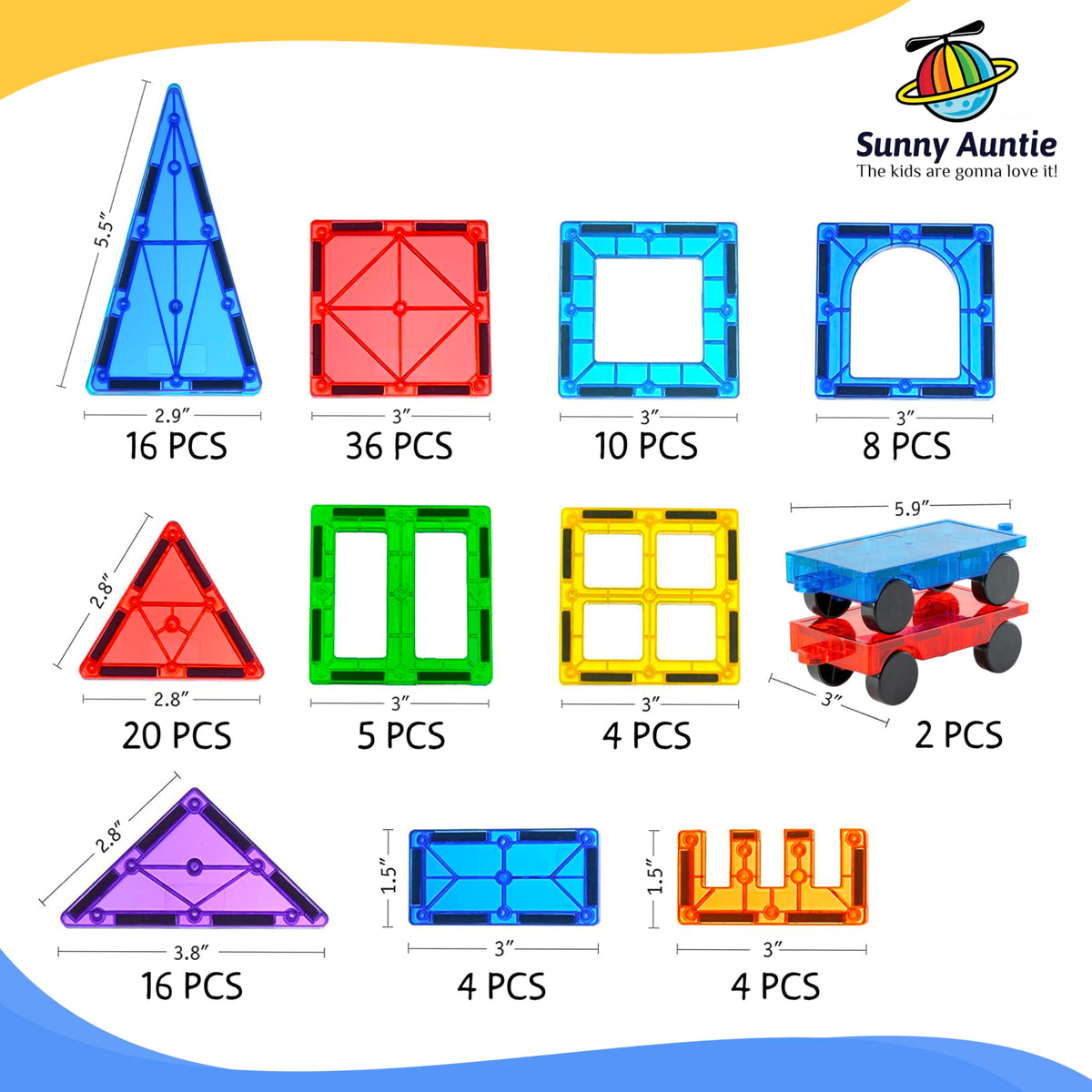 Sunny Auntie strong magnets enable taller, sturdier constructions during building fun.