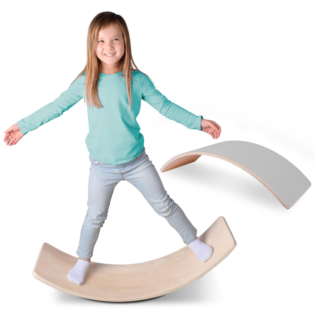 Sunny Days Balance Board 35-inch wooden setup for versatile play and learning.