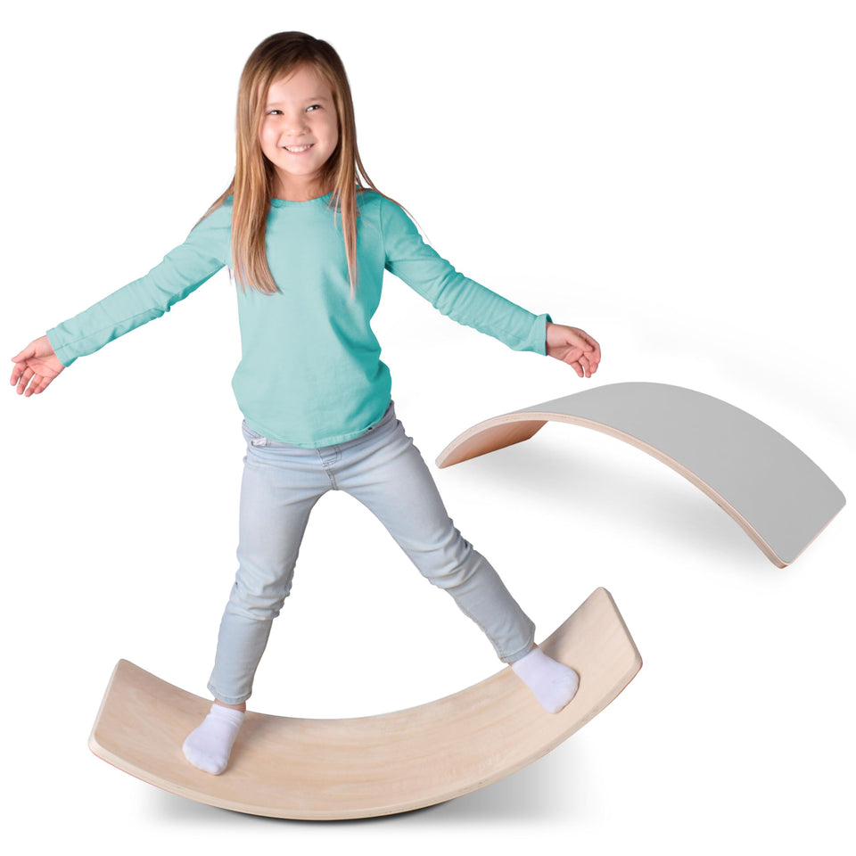 Sunny Days Balance Board 35-inch wooden setup for versatile play and learning.