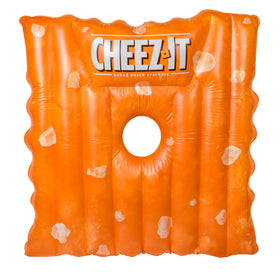 Sunny Days Cheez-It pool float 4-5 feet tall for dramatic lounging in sunlight.