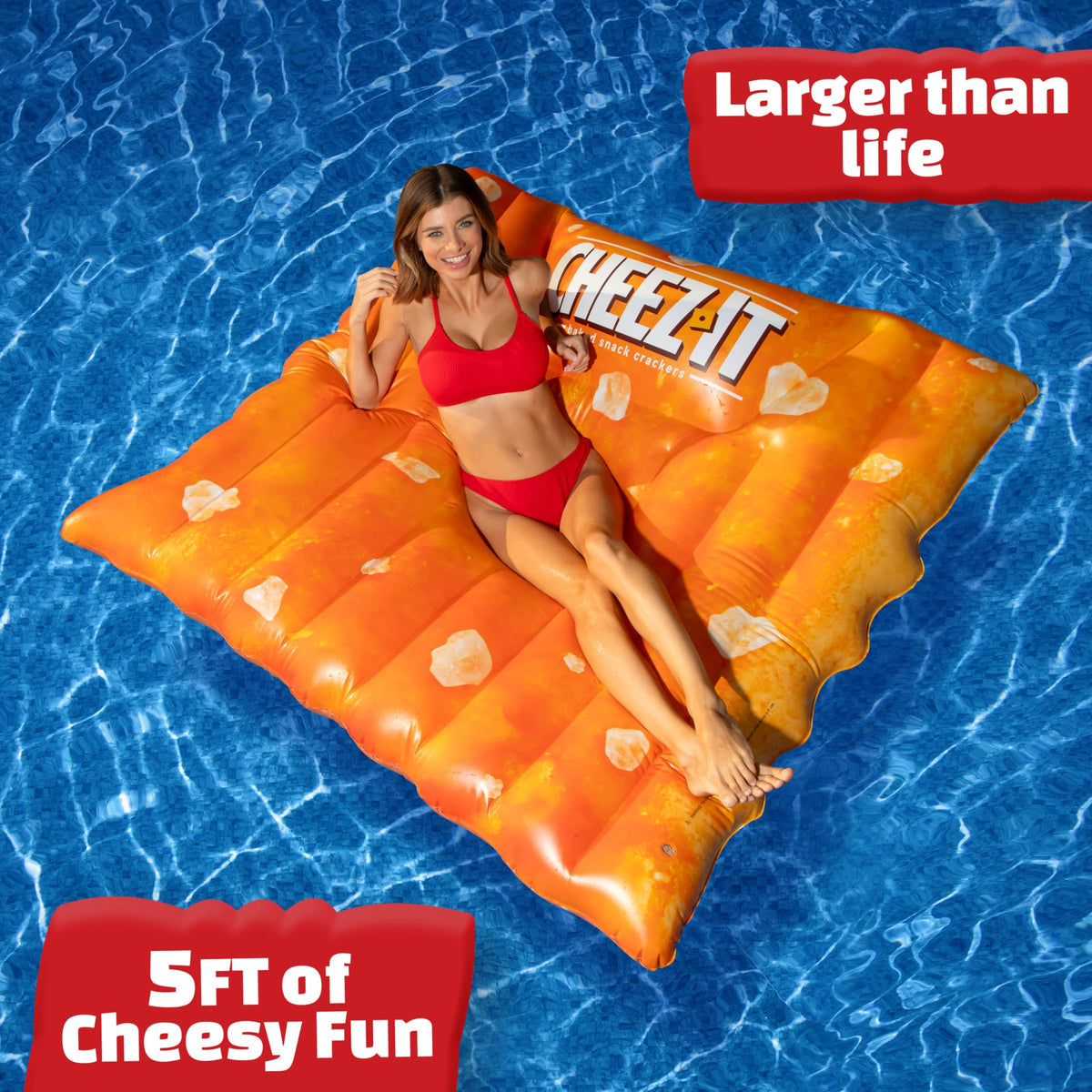 Sunny Days Cheez-It pool float relaxing on water for carefree summer moments.