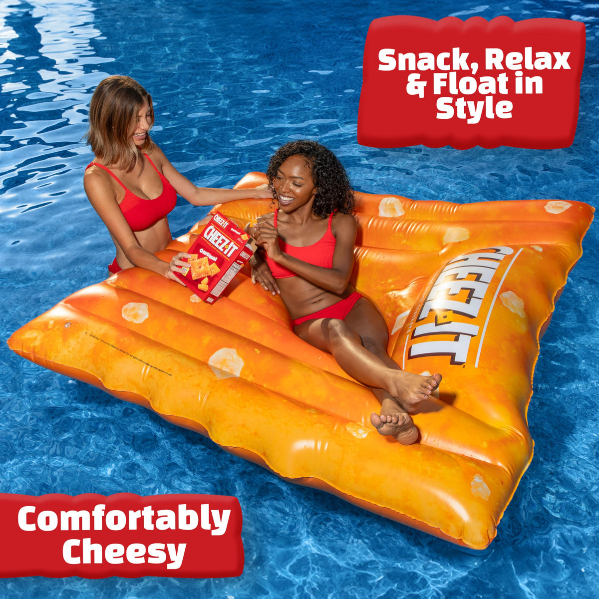 Sunny Days Cheez-It pool float thick vinyl construction for durable all-day fun.