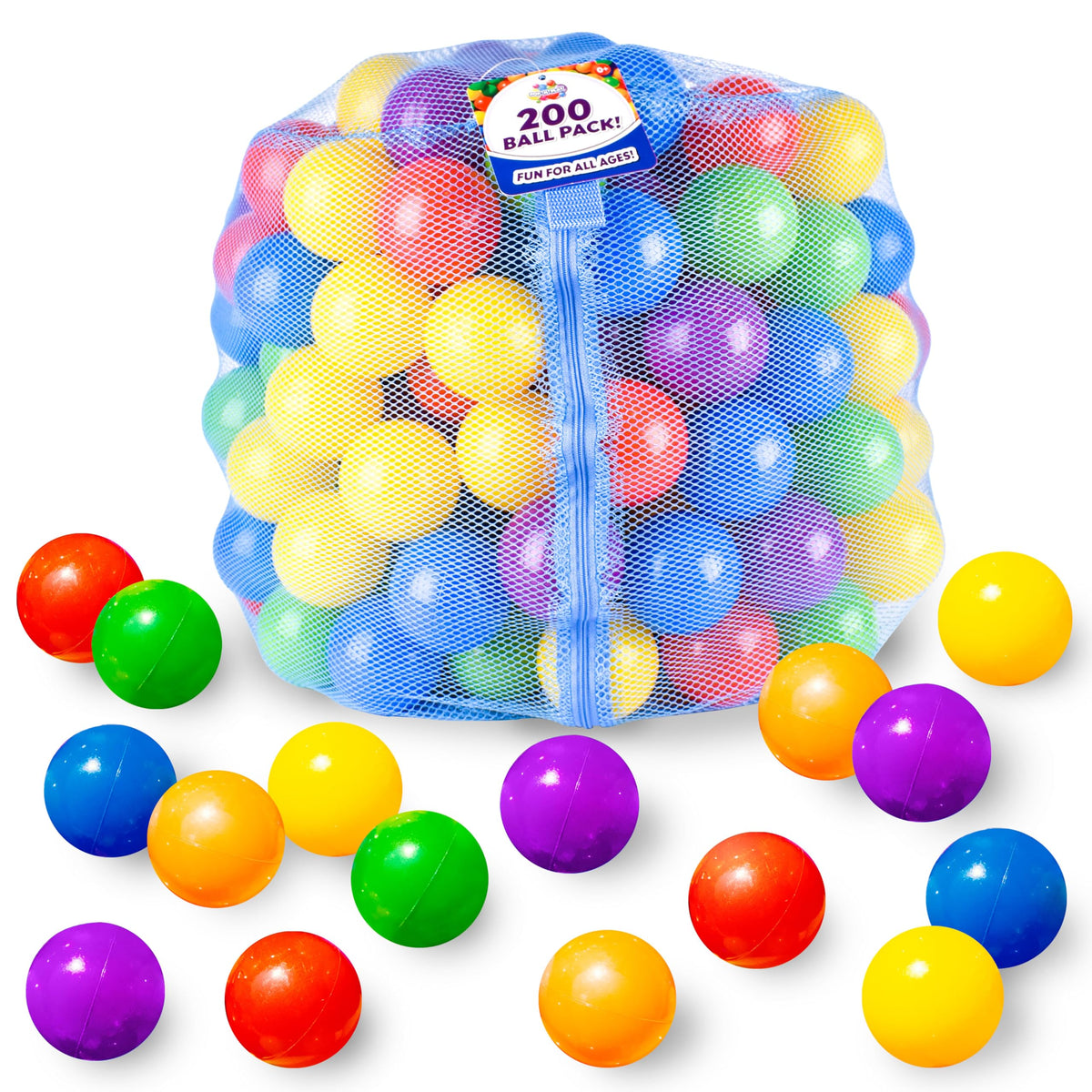 Sunny Days Entertainment 200 premium play balls in a bag for easy storage and transport.