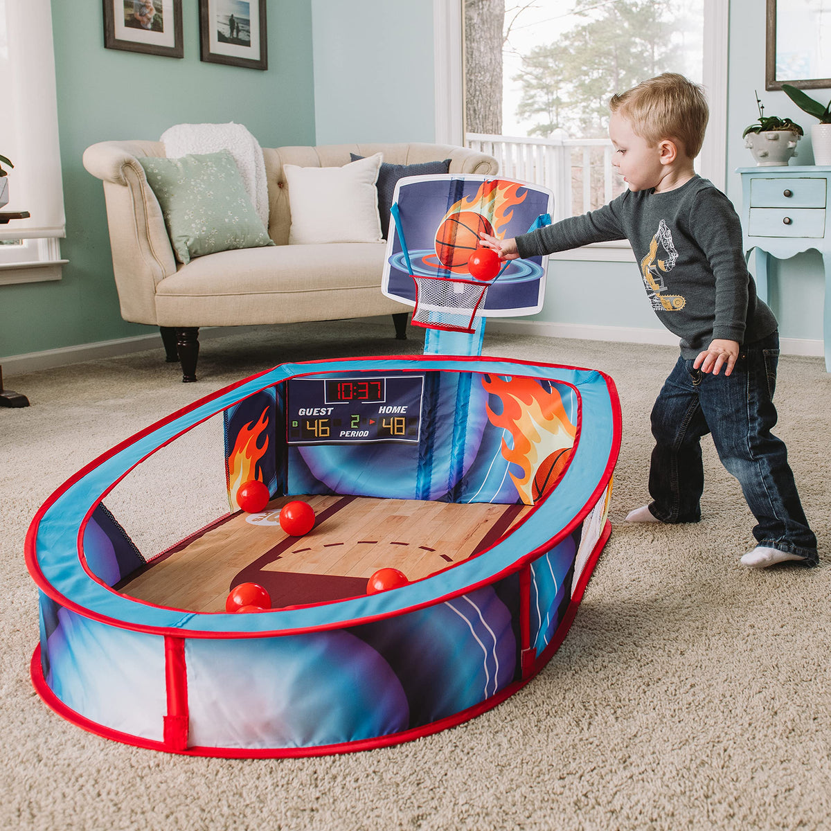 Sunny Days Entertainment ball pit interior with 20 soft balls for safe grasping