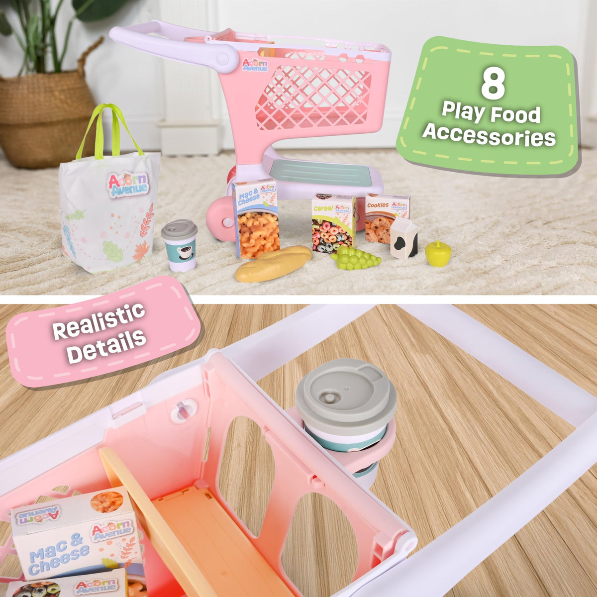 Sunny Days Entertainment food in cart — ready-to-fill pretend groceries.
