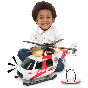 Sunny Days Entertainment Maxx Action Helicopter lights illuminate pretend rescue scenes.