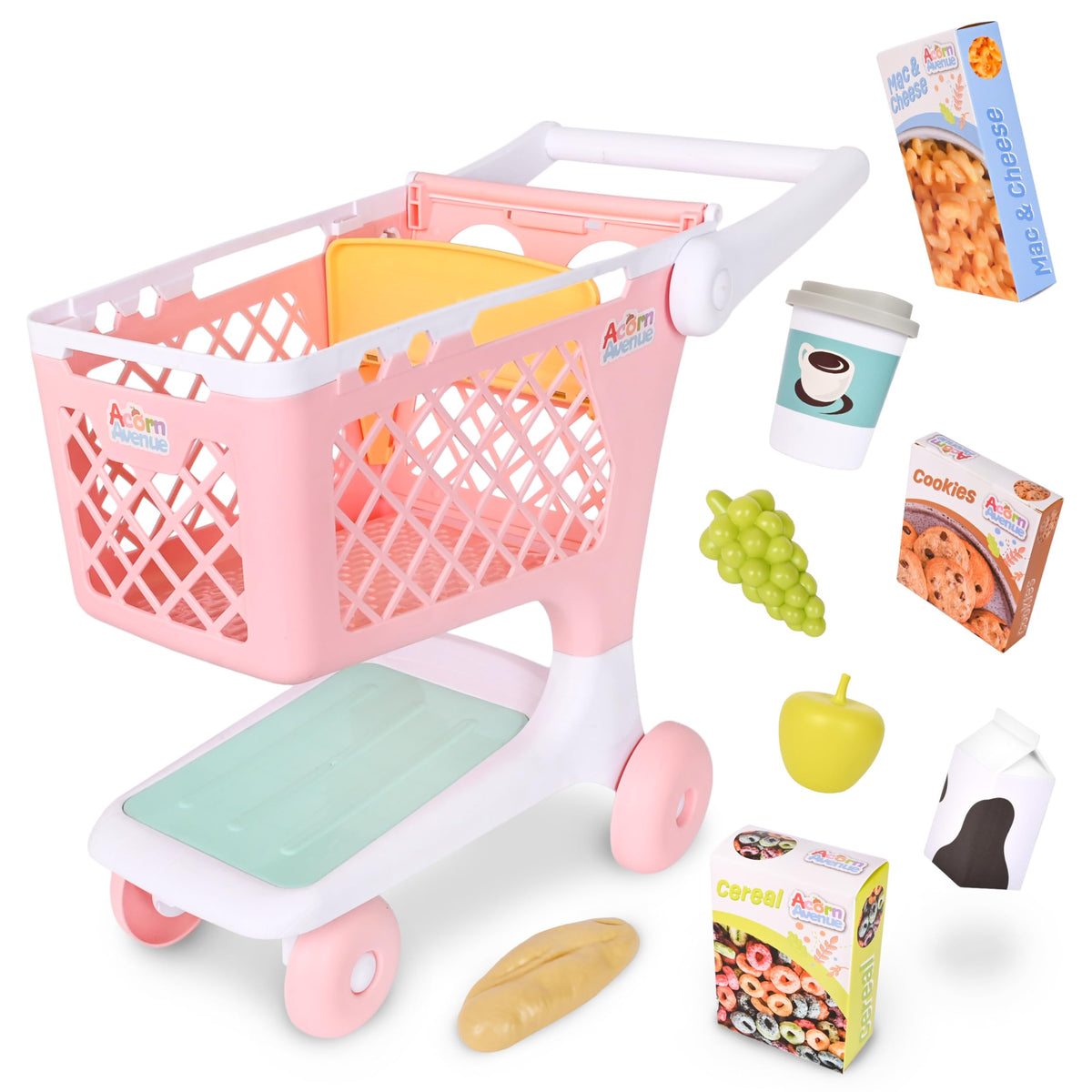 Sunny Days Entertainment pink pretend shopping cart front view — durable plastic for toddlers.