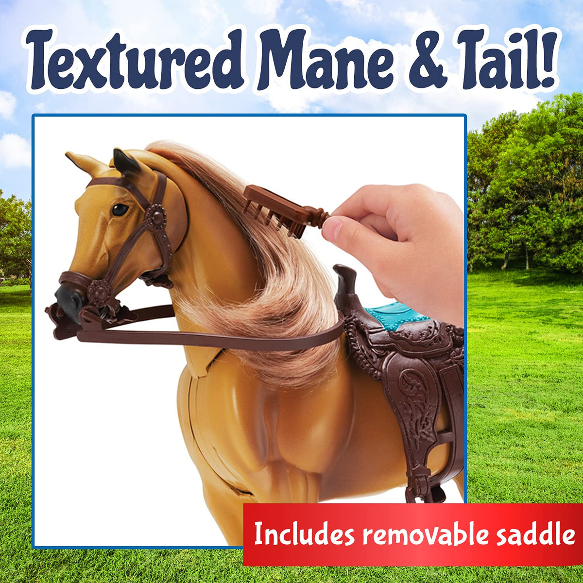 Sunny Days Entertainment Quarter Horse with detachable saddle adds lifelike customization.