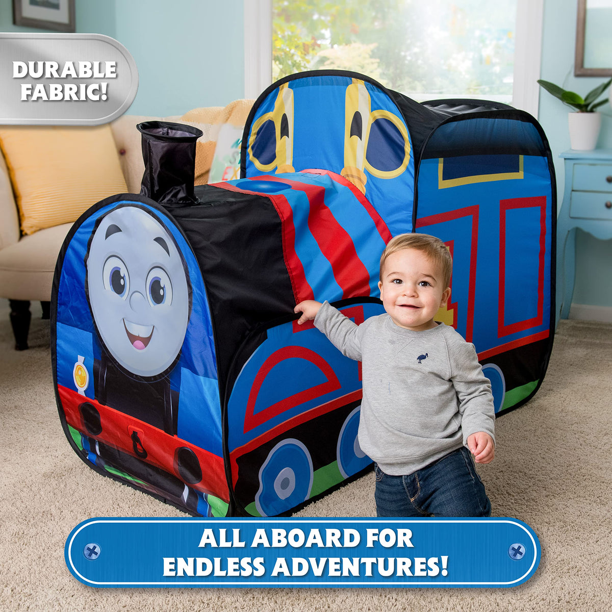 Sunny Days Entertainment Thomas pop-up tent entrance for quick setup and pretend play