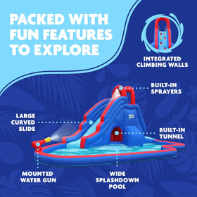 Sunny & Fun deluxe water slide park side view highlights durable construction and splash-ready design.