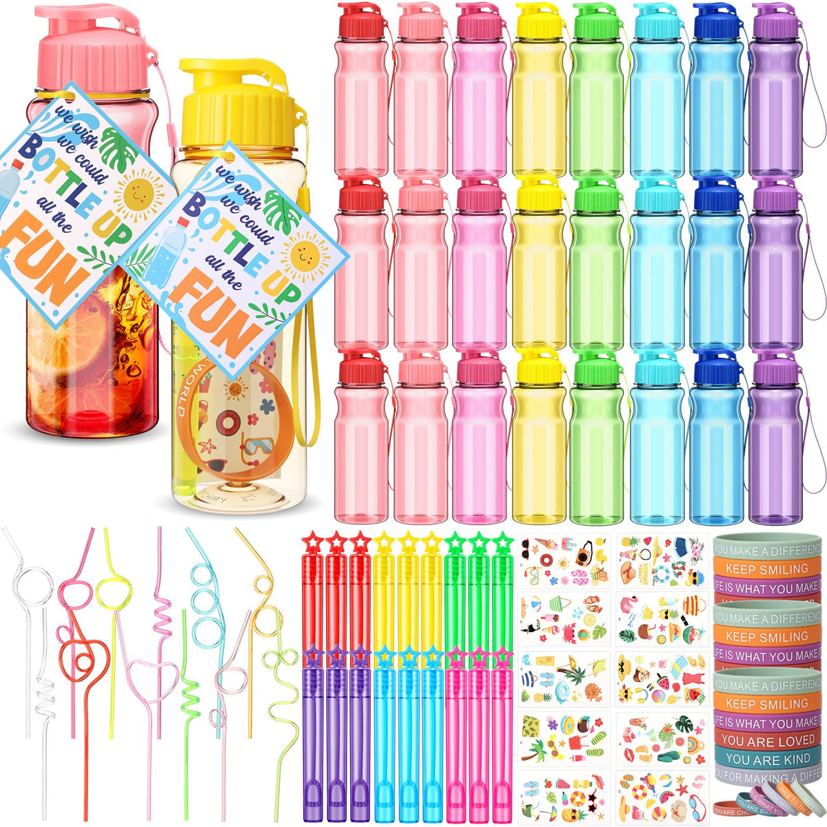 Sunnychicc end-of-year water bottle set for students, bright colors for classroom rewards and hydration