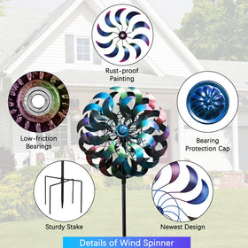 SunnyGarden wind spinner 360-degree rotation highlights continuous motion in your yard.