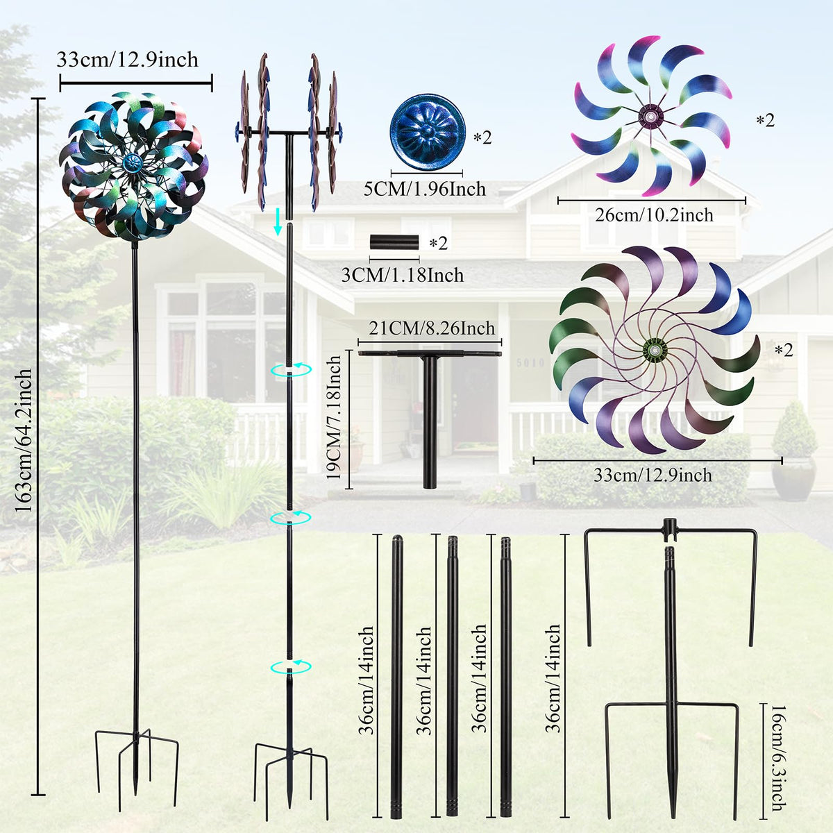 SunnyGarden windspinner 64.2-inch tall silhouette serves as a bold yard focal point.