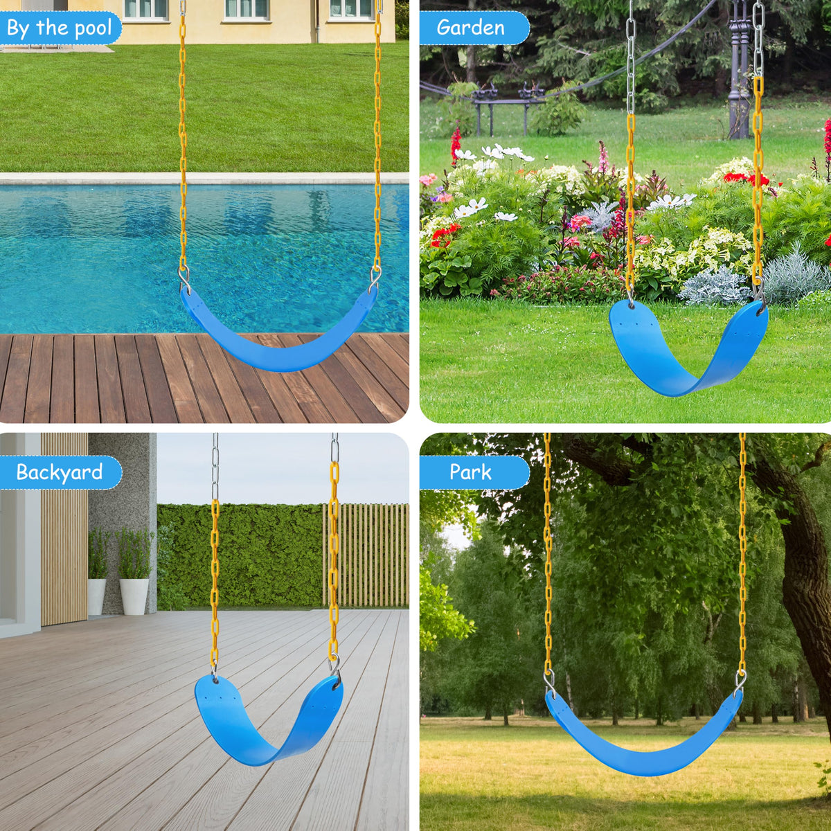 Sunnyglade swing seats support up to 250 pounds for family use