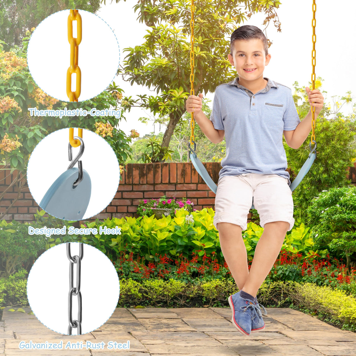 Sunnyglade U-shaped swing seat measures 26.5x5.5 inches for stability.
