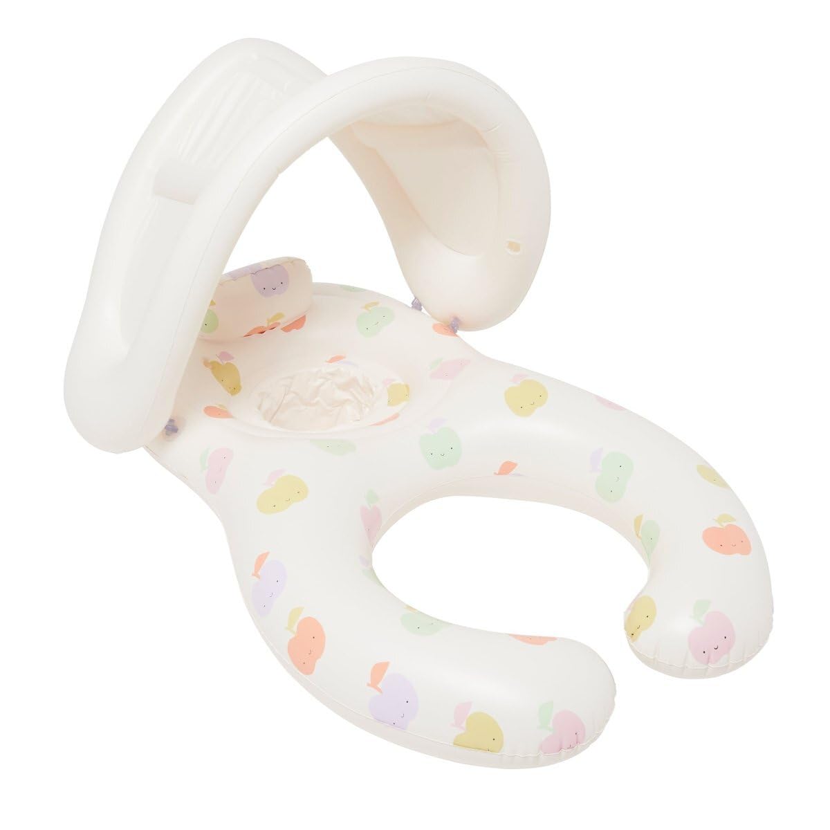 Sunnylife Float Together Baby Seat with Canopy in Apple Sorbet provides sun protection.