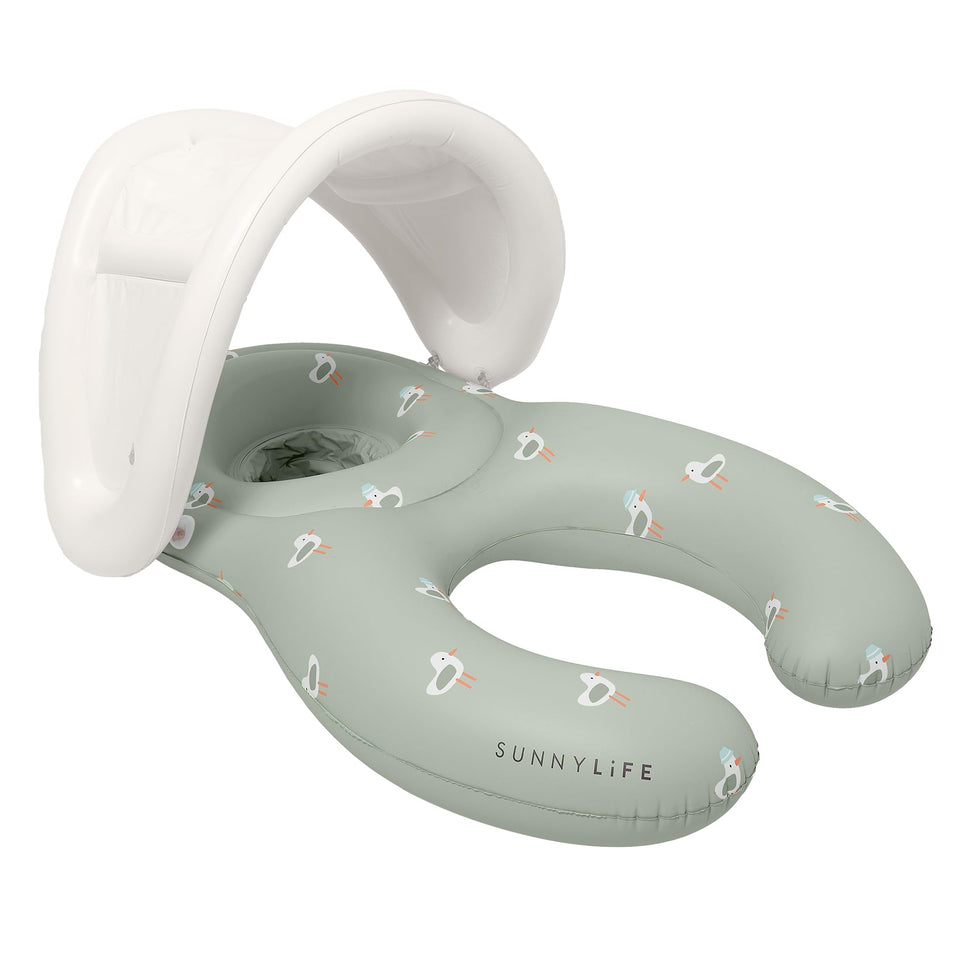 SUNNYLiFE Float Together Sammy the Seagull Green full view shows upright baby seating for calm water play.