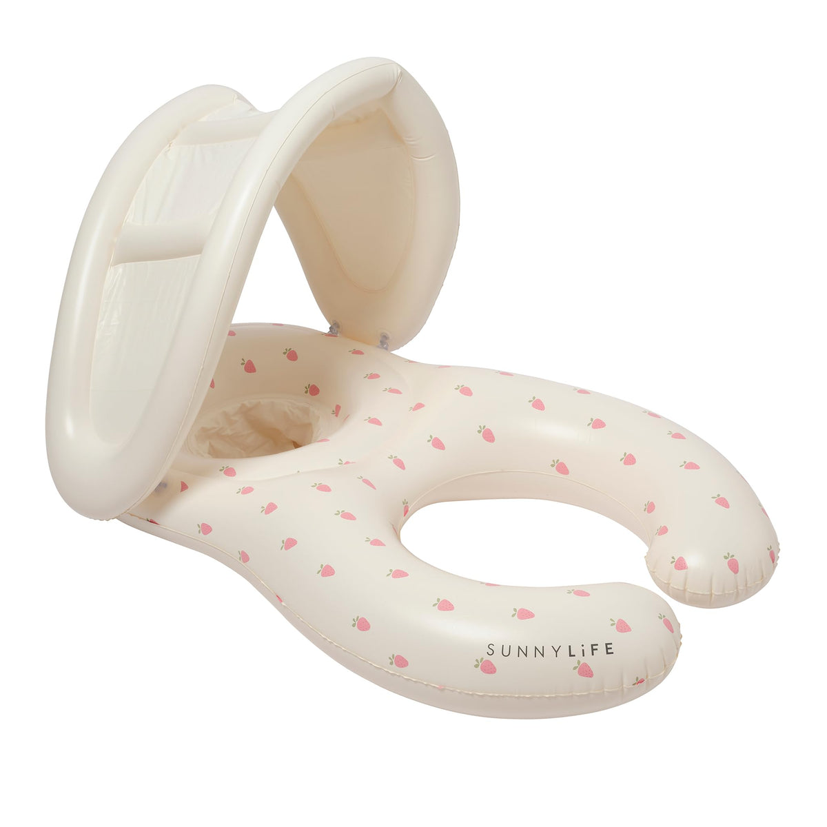 Sunnylife Float Together Baby Seat Strawberry Sunshine canopy provides shade for outdoor play.