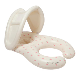 Sunnylife Float Together Baby Seat Strawberry Sunshine canopy provides shade for outdoor play.