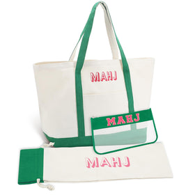 Sunnymove 3Pcs empty mahjong bag in green, front view for transporting a complete set