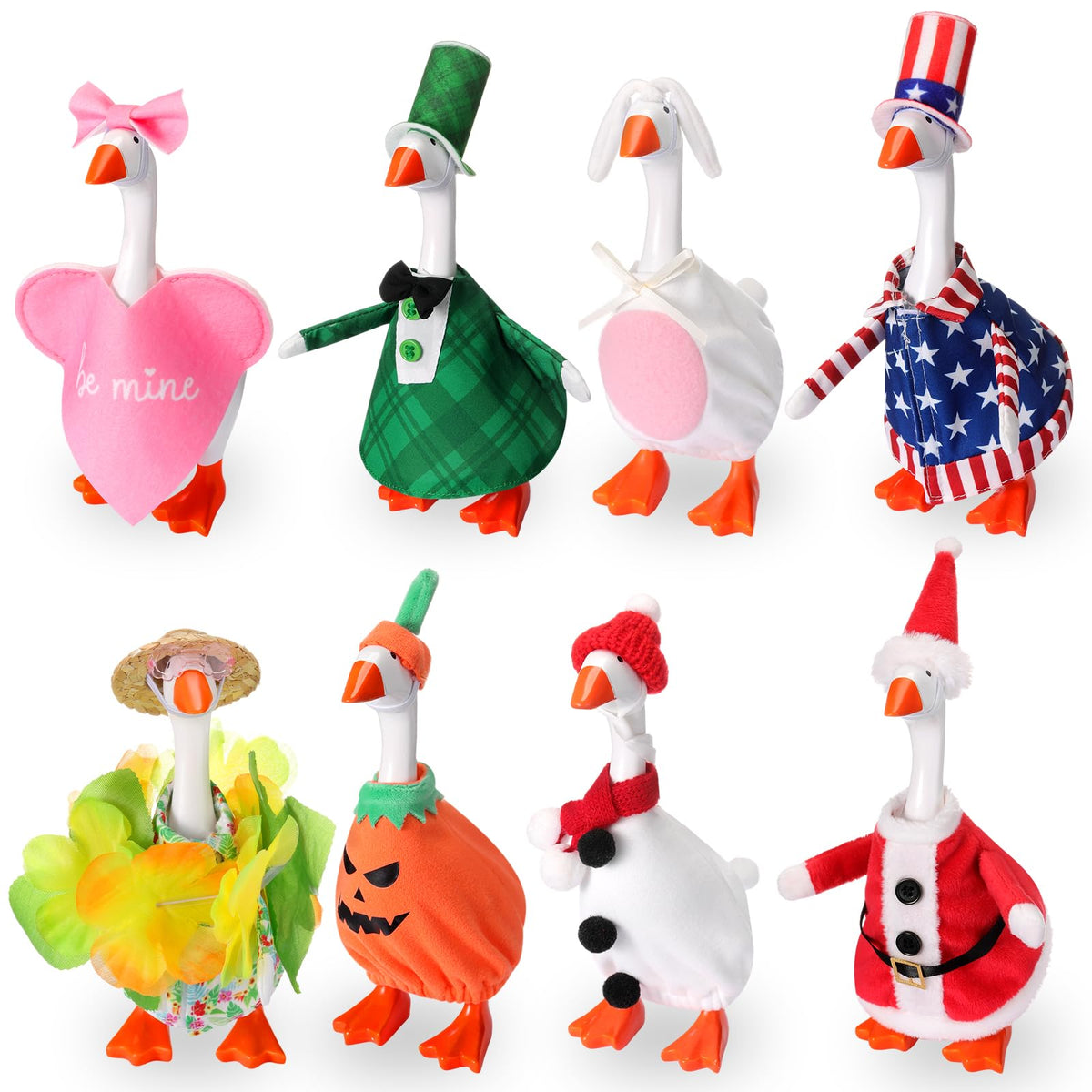 Sunnymove 8-set desk goose outfits for festive 7-inch geese, ready for seasonal decor.
