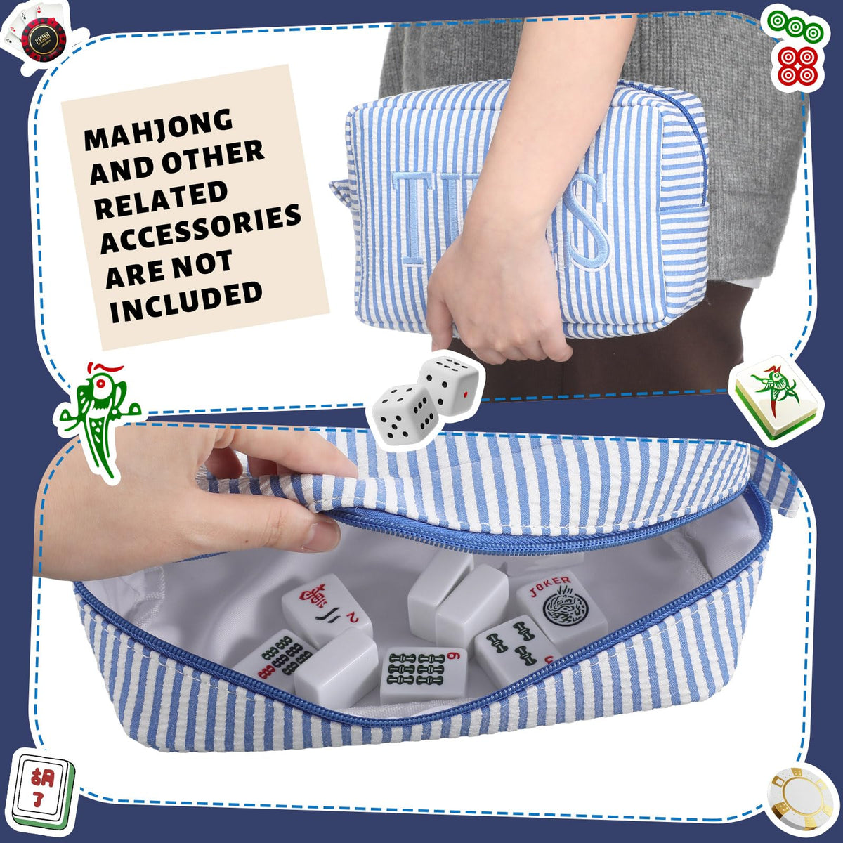 Sunnymove mahjong bag embroidery adds stylish detail for game nights.