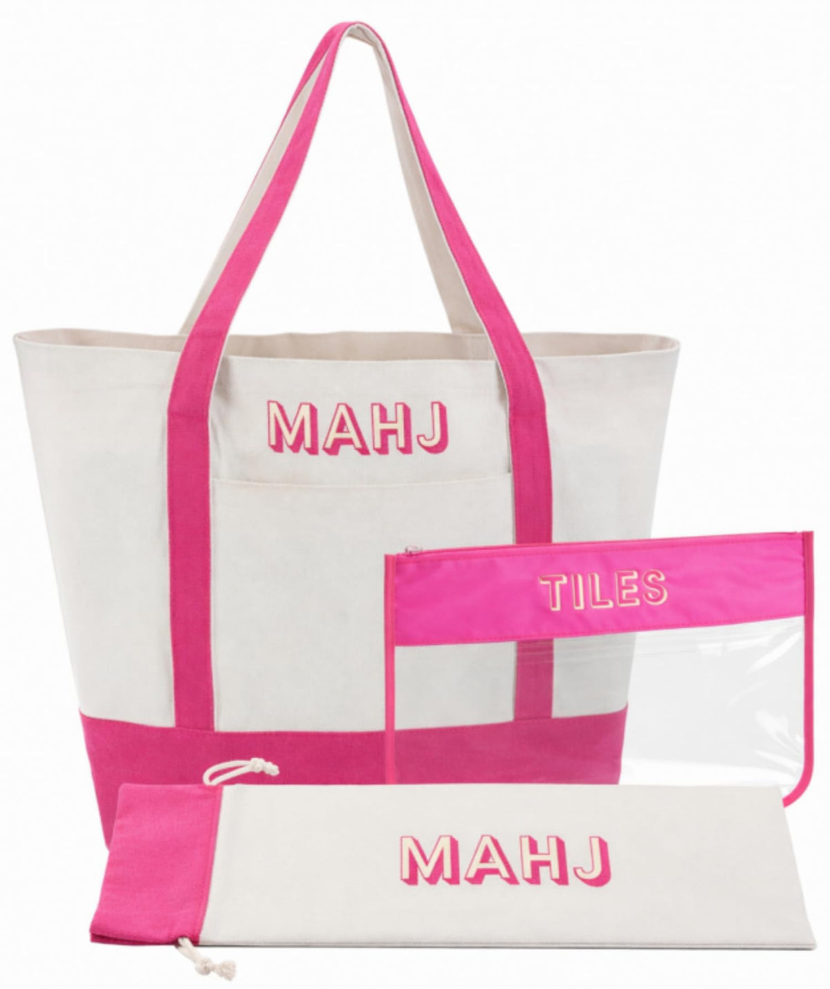 Sunnymove pink mahjong bag set, compact storage for tiles, racks, and accessories.