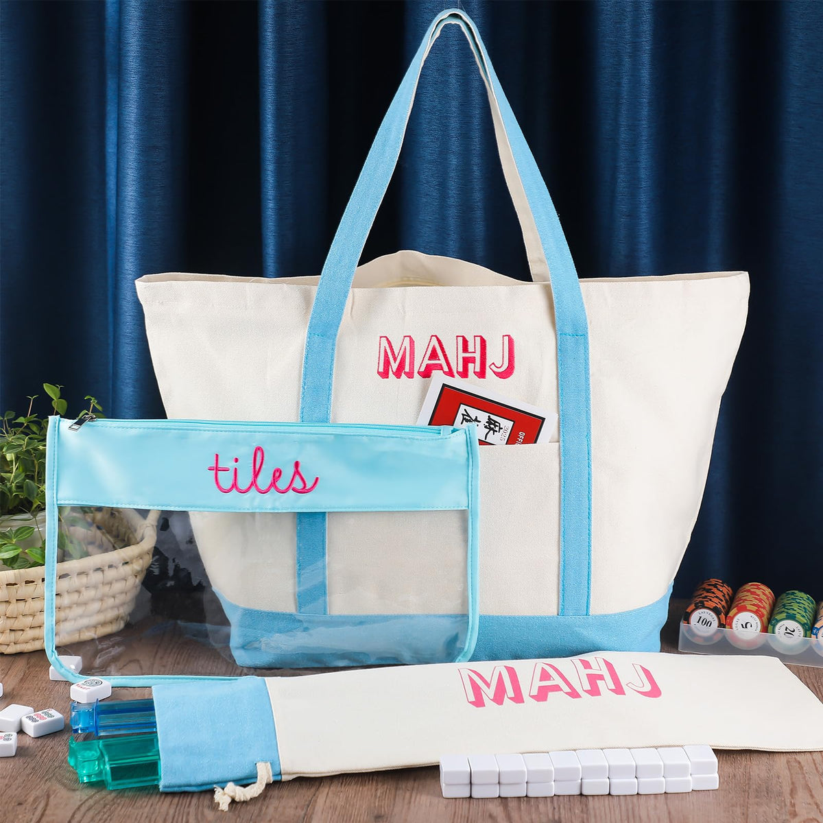 Sunnymove mahjong drawstring bag accessory pocket keeps cords and chips safe.