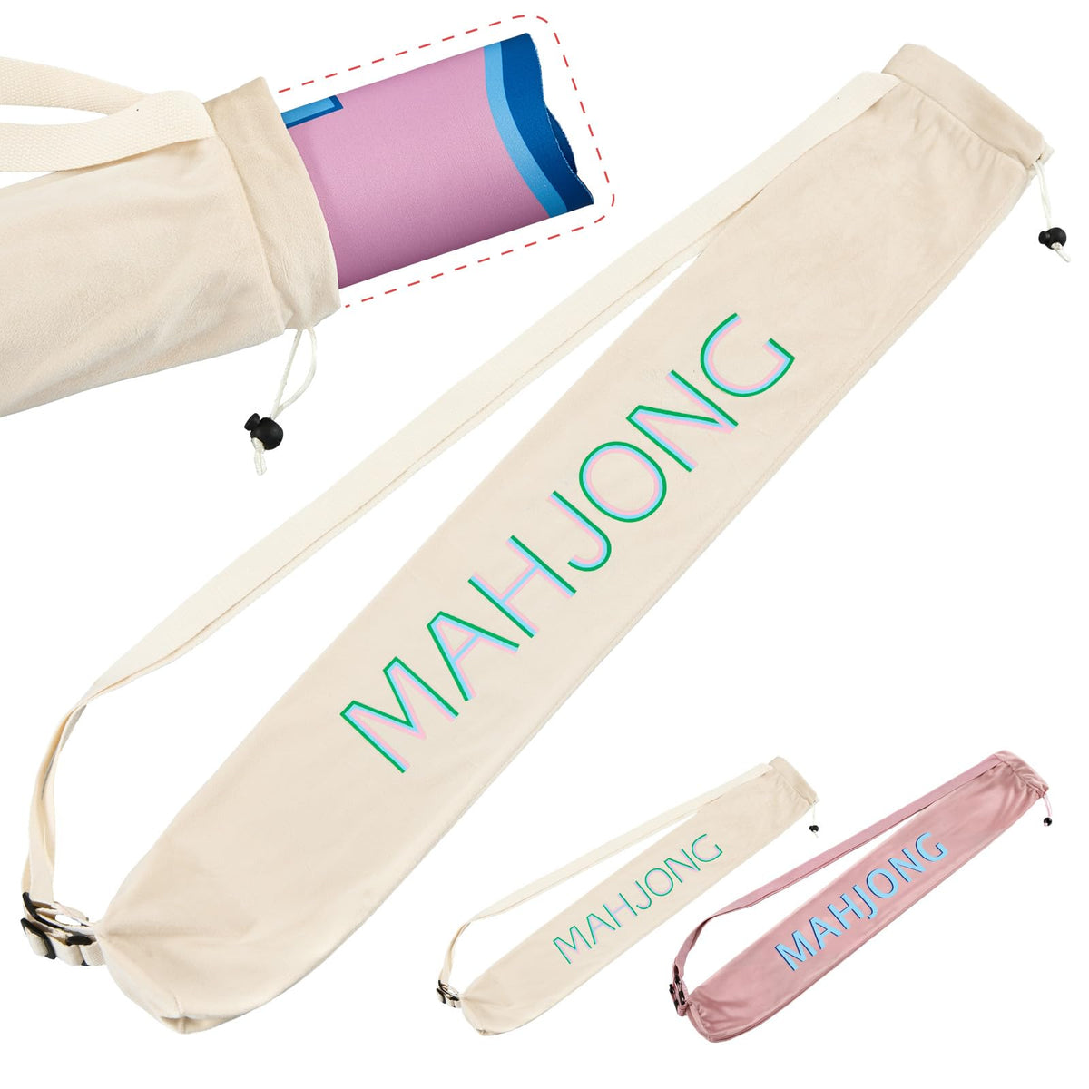 Sunnymove mahjong mat bag beige with dual straps for comfortable backpack-style carry