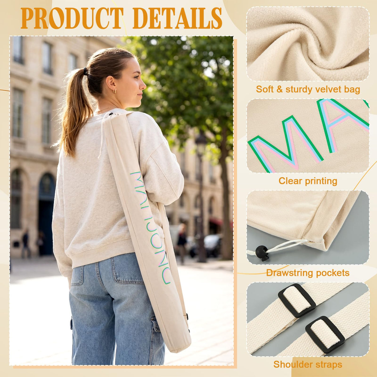 Sunnymove mahjong mat bag is foldable and soft-flannel, easy to stash between game sessions