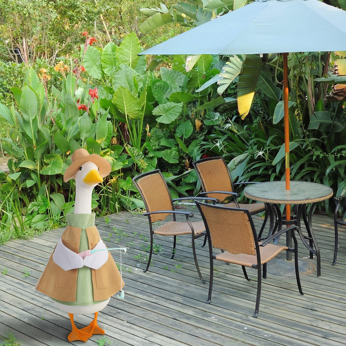 Sunnymove porch decoration idea with colorful goose outfits